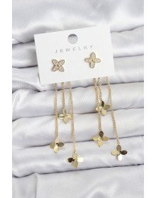 Lotus Model Gold Color Brass Pendant Women's Earrings