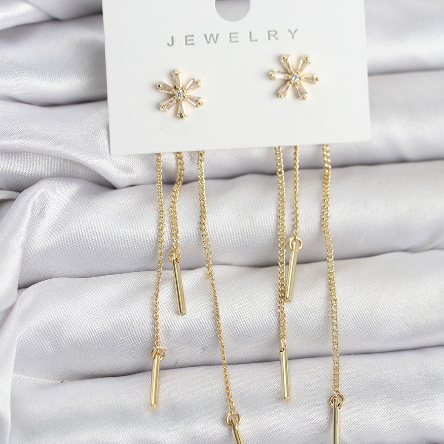 Flower Model Gold Brass Pendant Women s Earrings