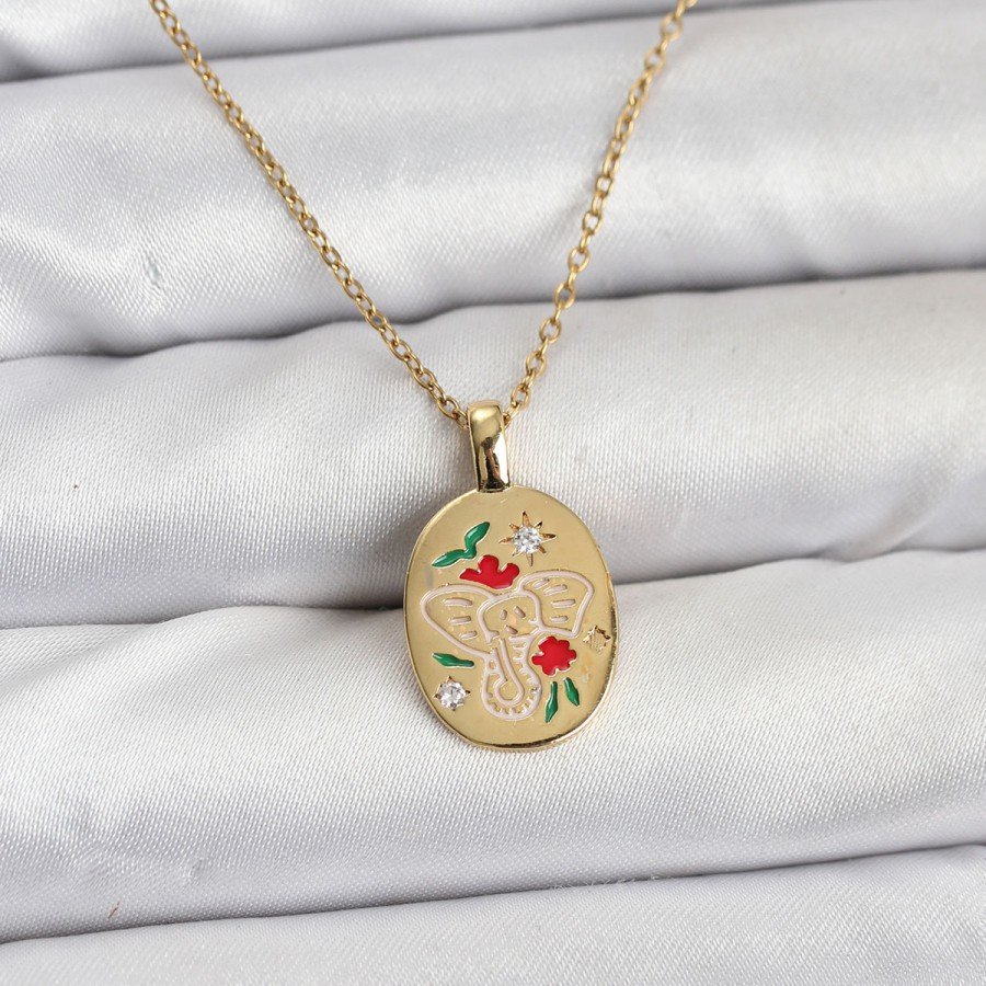 316L Steel Chain Gold Color Women s Necklace with Elephant Figure