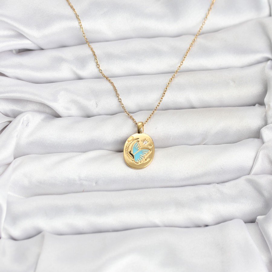 316L Steel Chain Gold Color Butterfly Figure Women s Necklace