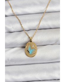 316L Steel Chain Gold Color Butterfly Figure Women's Necklace