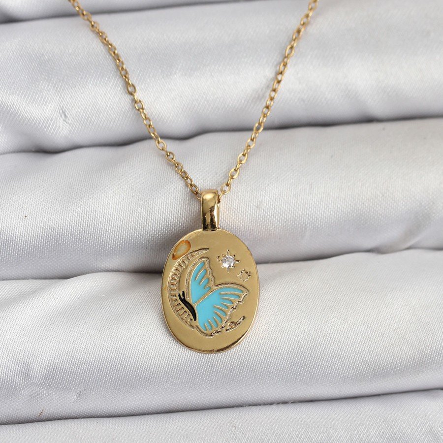 316L Steel Chain Gold Color Butterfly Figure Women s Necklace
