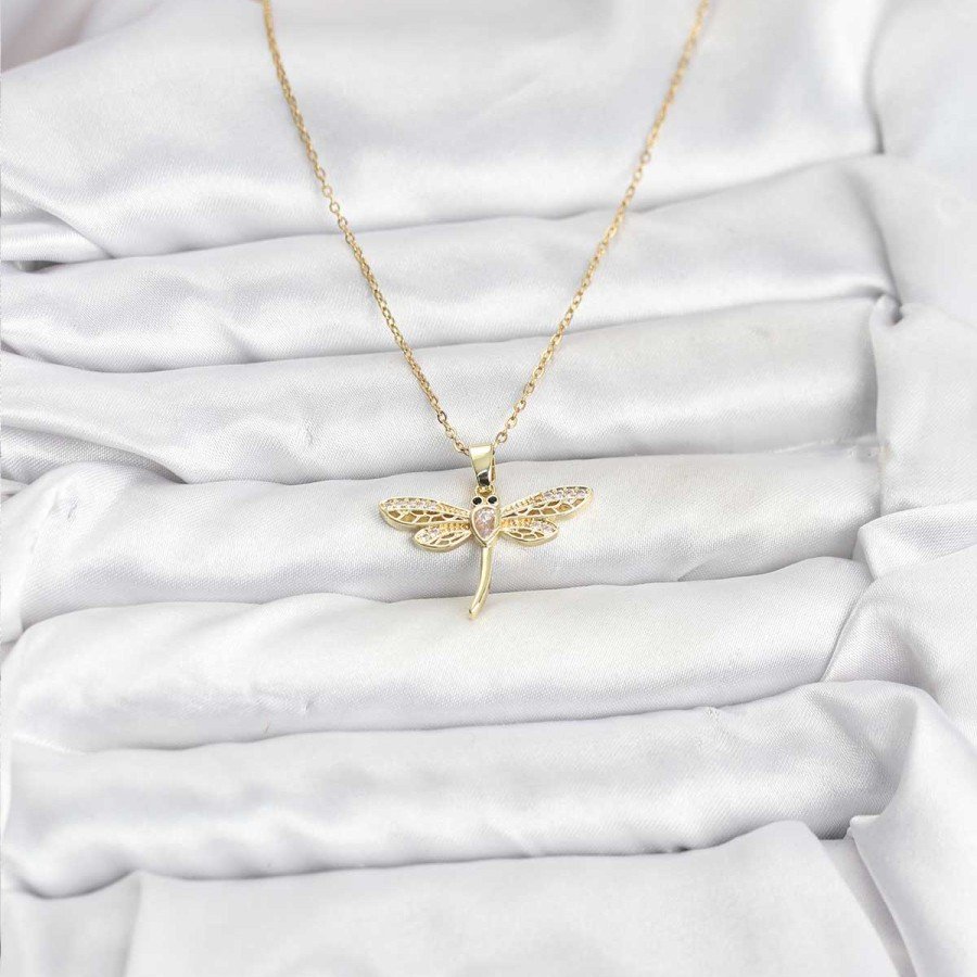 316L Steel Chain Gold Color Dragonfly Model Women s Necklace