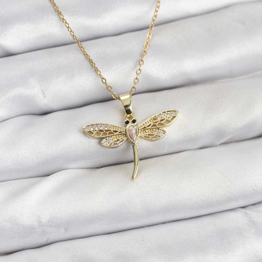 316L Steel Chain Gold Color Dragonfly Model Women s Necklace