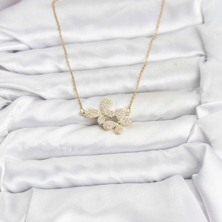 316L Steel Chain Gold Color Zircon Stone Butterfly Model Women s Necklace