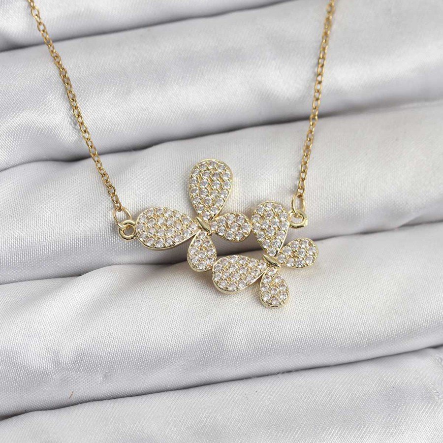 316L Steel Chain Gold Color Zircon Stone Butterfly Model Women s Necklace