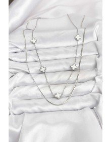 316L Steel Chain Silver Color Italian Chain Clover Model Women's Necklace