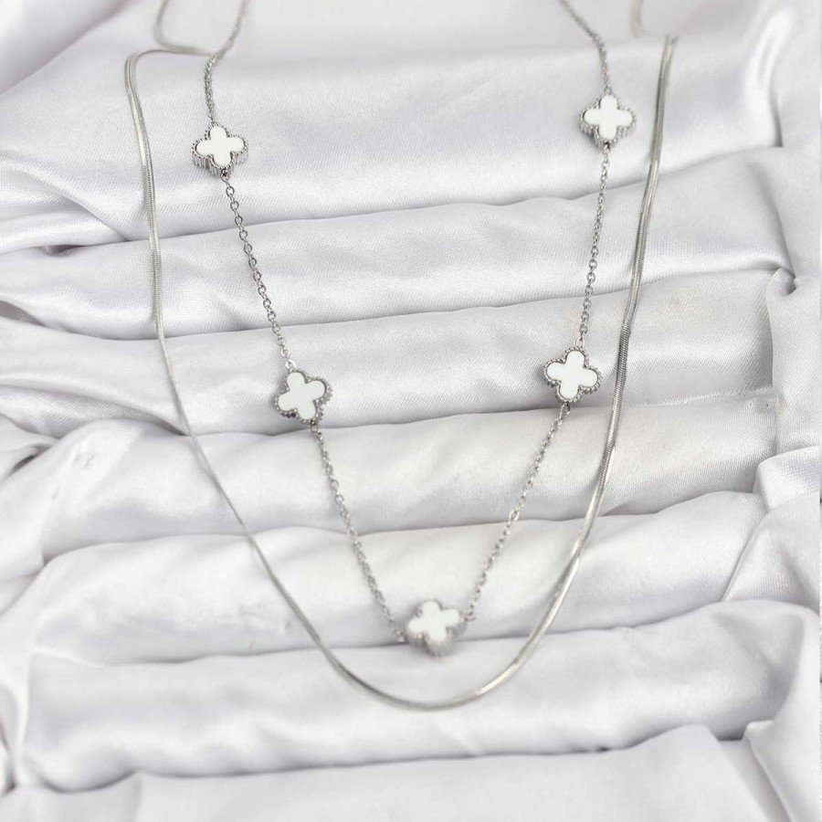 316L Steel Chain Silver Color Italian Chain Clover Model Women s Necklace