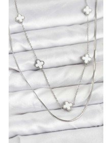 316L Steel Chain Silver Color Italian Chain Clover Model Women's Necklace