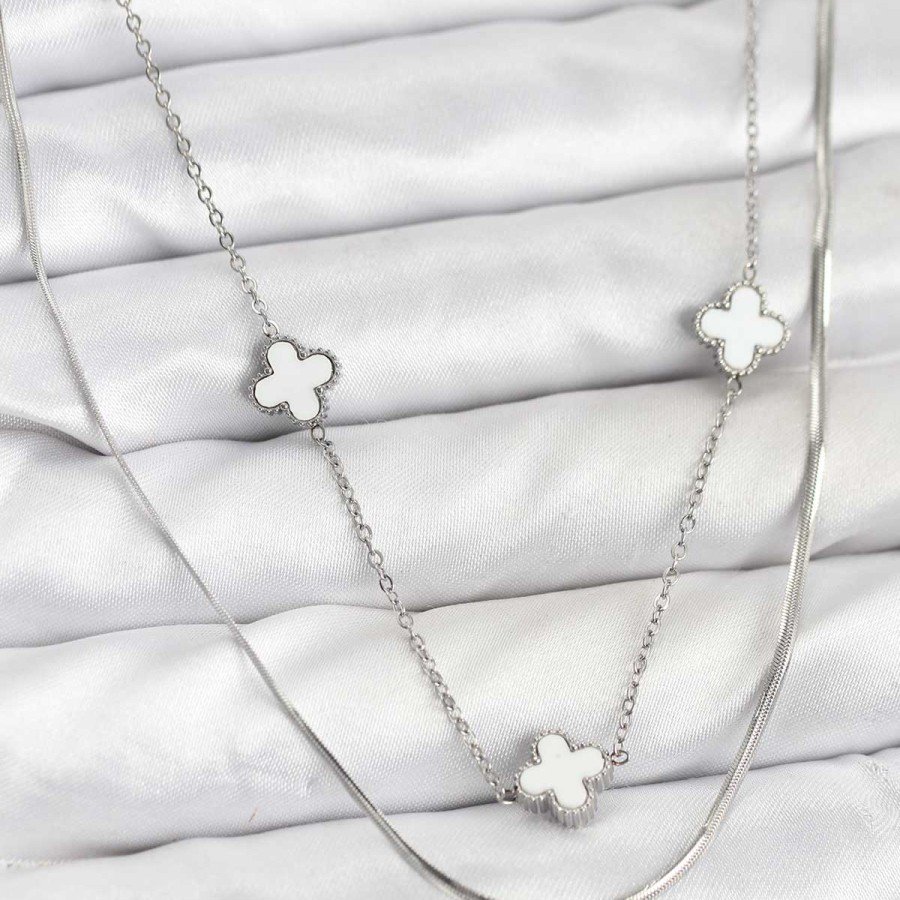316L Steel Chain Silver Color Italian Chain Clover Model Women s Necklace