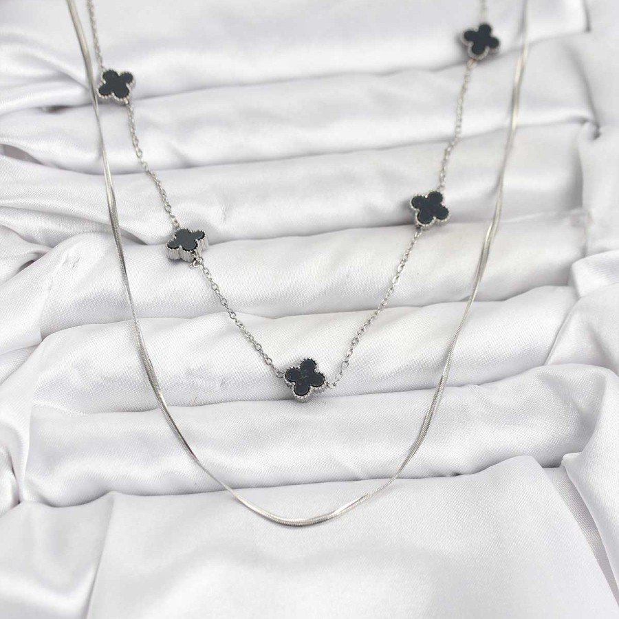 316L Steel Chain Silver Color Italian Chain Black Clover Model Women s Necklace