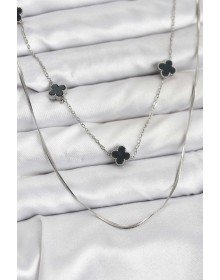 316L Steel Chain Silver Color Italian Chain Black Clover Model Women's Necklace