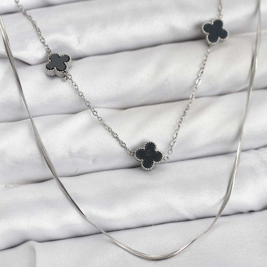 316L Steel Chain Silver Color Italian Chain Black Clover Model Women s Necklace