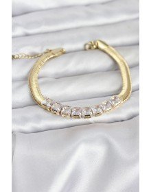 316L Steel Gold Color Square Zircon Stone Snake Chain Women's Bracelet