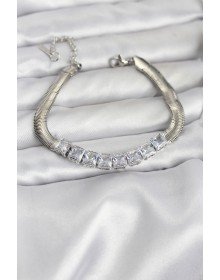 316L Steel Silver Color Square Zircon Stone Snake Chain Women's Bracelet