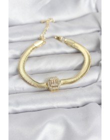 316L Steel Gold Color Baguette Zircon Stone Women's Bracelet with Snake Chain