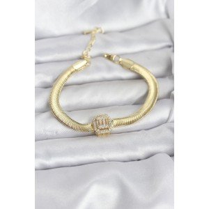 316L Steel Gold Color Baguette Zircon Stone Women's Bracelet with Snake Chain 316L Steel Gold Color Baguette Zircon Stone Women's Bracelet with Snake Chain