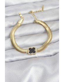 316L Steel Gold Color Black Clover Model Zircon Stone Snake Chain Women's Bracelet