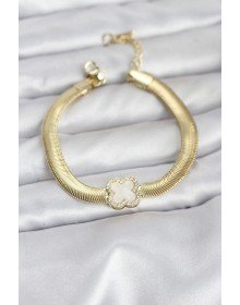 316L Steel Gold Color White Clover Model Zircon Stone Snake Chain Women's Bracelet