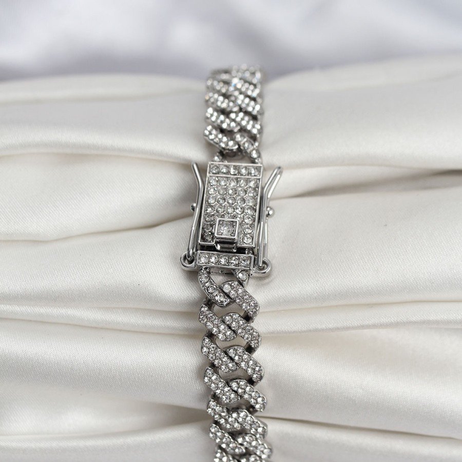 Silver Color Brass Cuba Chain Gourmet Bracelet Silver Color Brass Cuba Chain Gourmet Bracelet