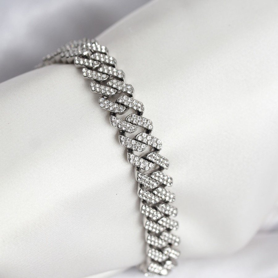 Silver Color Brass Cuba Chain Gourmet Bracelet Silver Color Brass Cuba Chain Gourmet Bracelet
