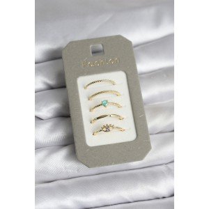 Brass Gold Color 5-Piece Ring Set
