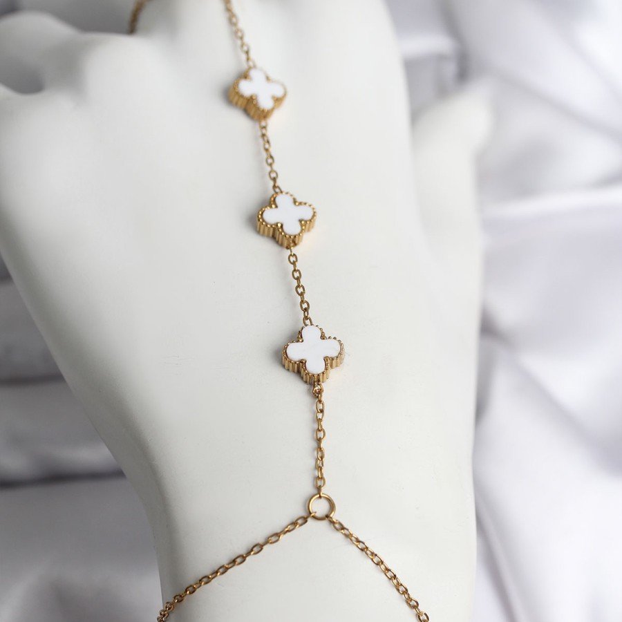 316L Steel Gold Color White Clover Model Female Shahmaran