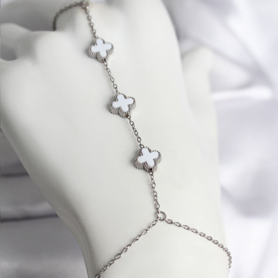 316L Steel Silver Color White Clover Model Female Shahmaran