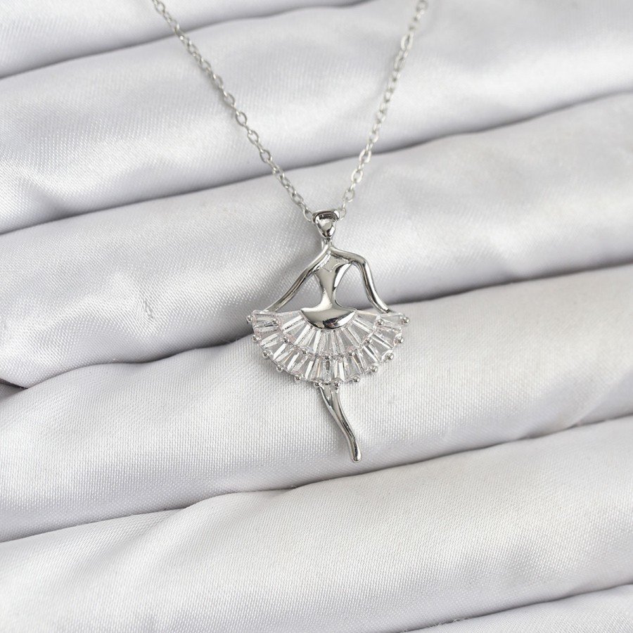 316L Steel Silver Color Ballerina Model Women s Necklace