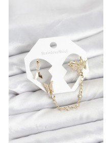 Brass Gold Color Butterfly Model Chain Link Ear Cuff Earring Set