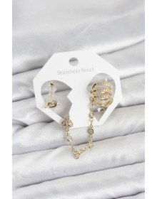Brass Gold Color Spiral Model Chain Link Ear Cuff Earring Set