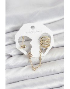 Brass Gold Color Spiral Model Chain Link Ear Cuff Earring Set Brass Gold Color Spiral Model Chain Link Ear Cuff Earring Set
