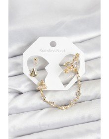 Brass Gold Color Star Model Chain Link Ear Cuff Earring Set