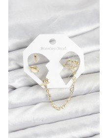 Brass Gold Color Space Model Chain Link Ear Cuff Earring Set