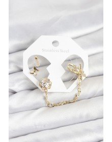 Brass Gold Color Butterfly Model Chain Link Ear Cuff Earring Set