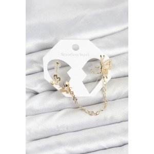 Butterfly Model Brass Gold Color Chain Link Ear Cuff Earring Set