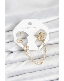 Space Model Brass Gold Color Chain Link Ear Cuff Earring Set