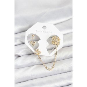 Cherry Model Brass Gold Color Chain Link Ear Cuff Earring Set