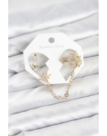 Polar Star Model Brass Gold Color Chain Link Ear Cuff Earring Set