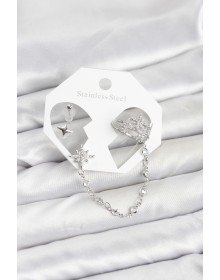 Polar Star Model Brass Silver Color Chain Link Ear Cuff Earring Set