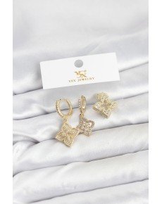 Brass Gold Color Clover Model YSX Trio Earring Set Brass Gold Color Clover Model YSX Trio Earring Set