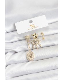 Brass Gold Color Eye and Pole Star Model YSX Trio Earring Set