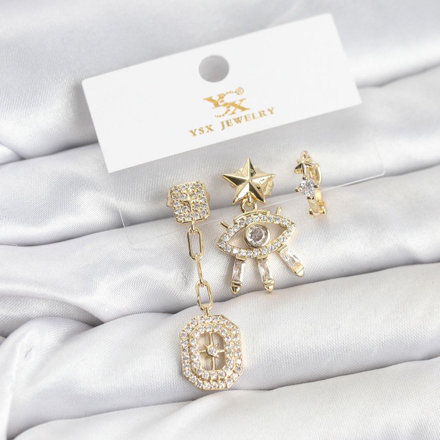 Brass Gold Color Eye and Pole Star Model YSX Trio Earring Set