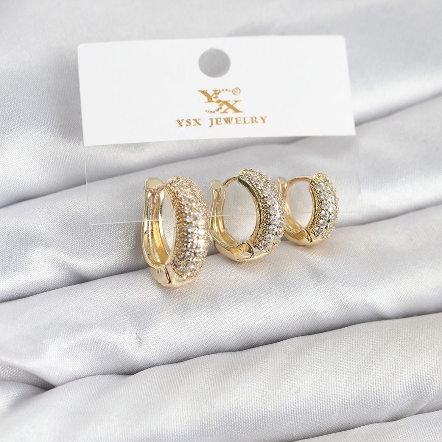Brass Gold Color Zircon Stone Ring Model YSX Trio Earring Set Brass Gold Color Zircon Stone Ring Model YSX Trio Earring Set