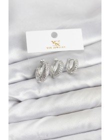 Brass Silver Color Zircon Stone Ring Model YSX Trio Earring Set