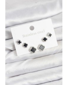 316L Steel Silver Color Zircon Stone Clover Model Women's Earring Set