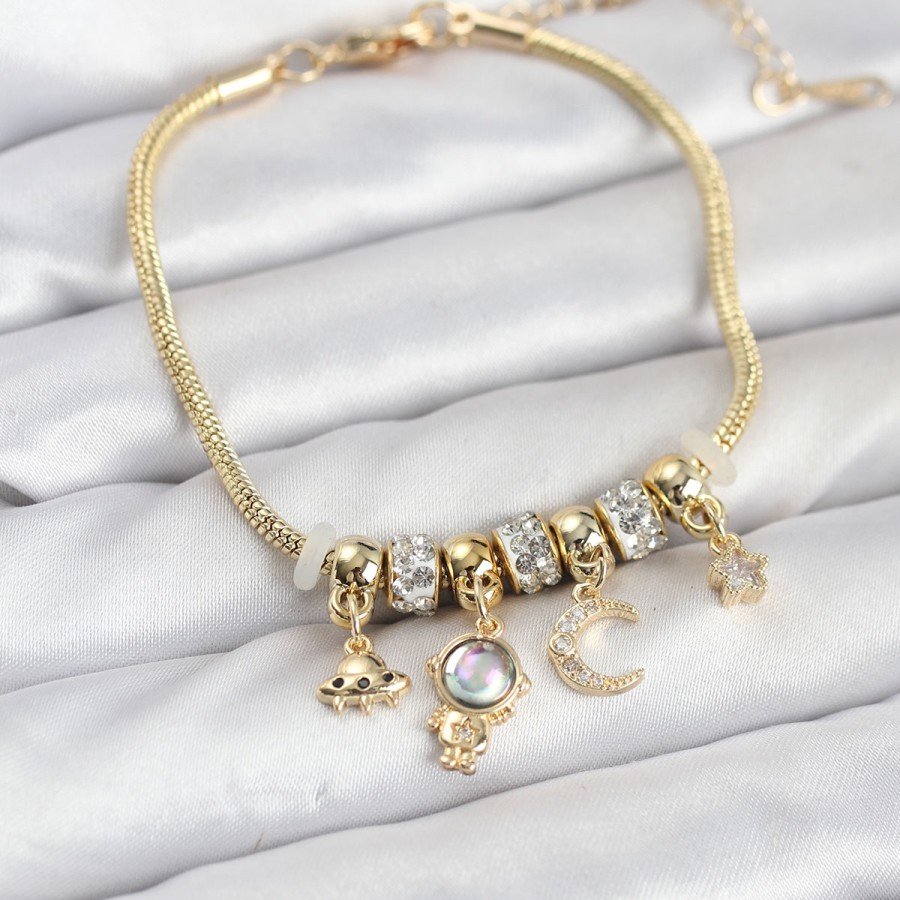 Brass Gold Color Space Theme Charm Women s Bracelet Brass Gold Color Space Theme Charm Women s Bracelet
