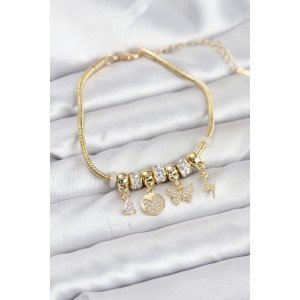 Brass Gold Color Butterfly Charm Women's Bracelet