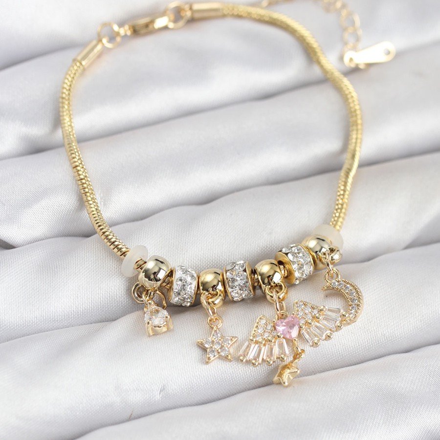 Brass Gold Color Winged Charm Women s Bracelet