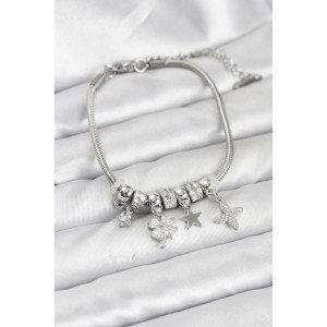 Silver Color Brass Clover Charm Women's Bracelet